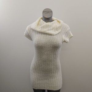 HKR Short Sleeve Cowl Neck Sweater Size Large Ivory Acrylic Pullover